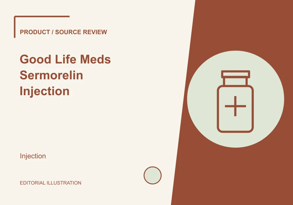 Editorial illustration of Good Life Meds Sermorelin Injection; not a product photograph.