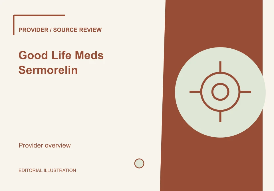 Editorial illustration of Good Life Meds Sermorelin; not a product photograph.