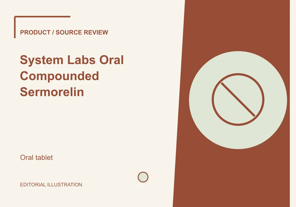 Editorial illustration of System Labs Oral Compounded Sermorelin; not a product photograph.