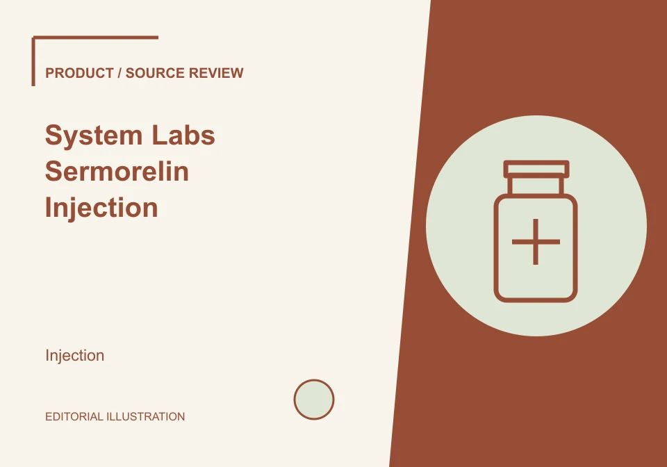 Editorial illustration of System Labs Sermorelin Injection; not a product photograph.
