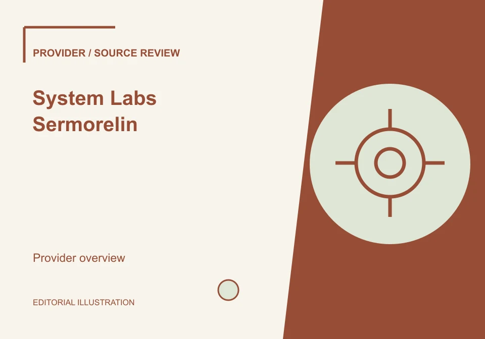 Editorial illustration of System Labs Sermorelin; not a product photograph.