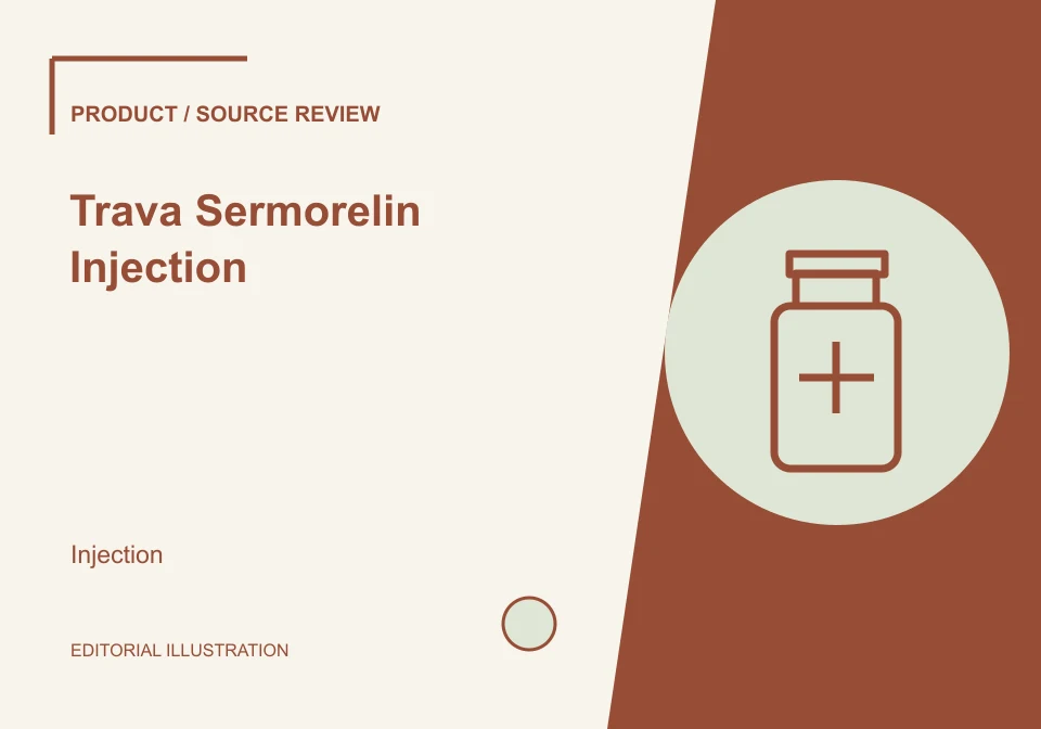 Editorial illustration of Trava Sermorelin Injection; not a product photograph.