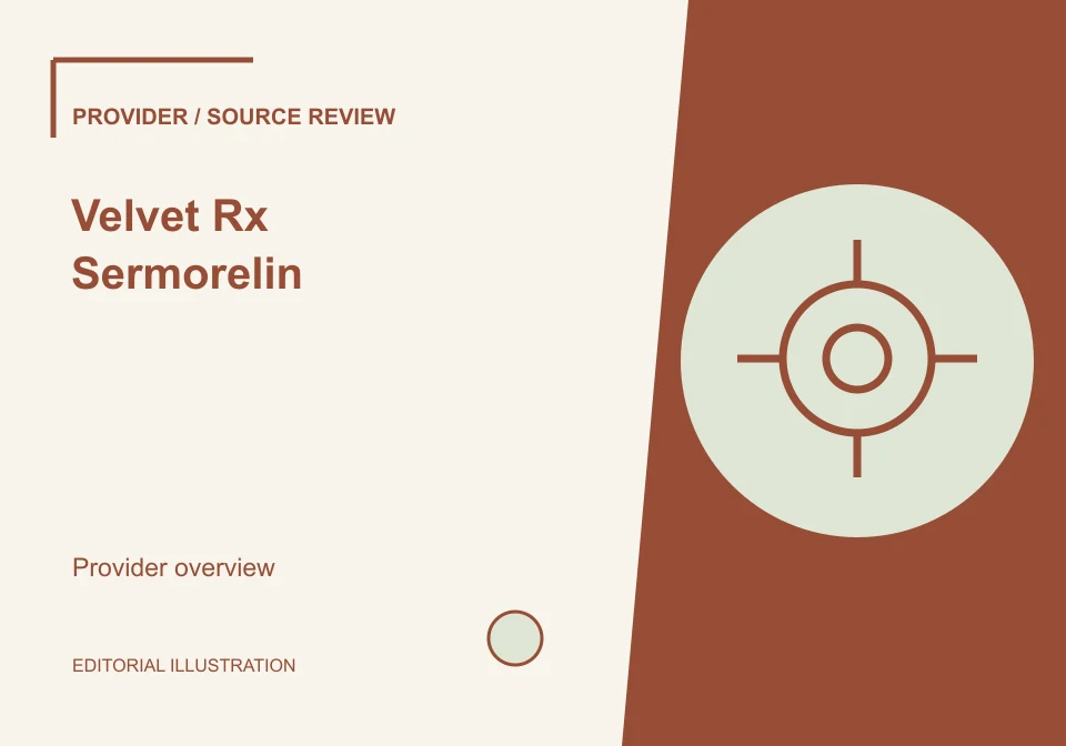 Editorial illustration of Velvet Rx Sermorelin; not a product photograph.